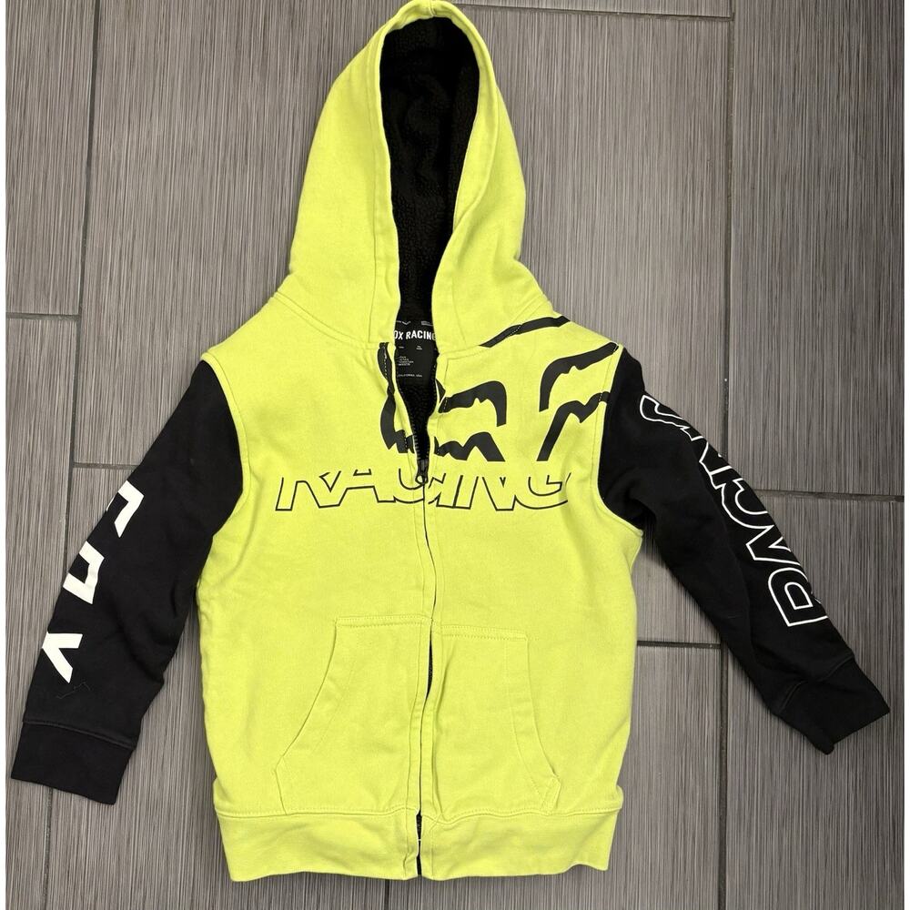 Fox Racing Boys Lime Green/Black Full Zip Hooded Sweatshirt Sherpa Lined Youth L